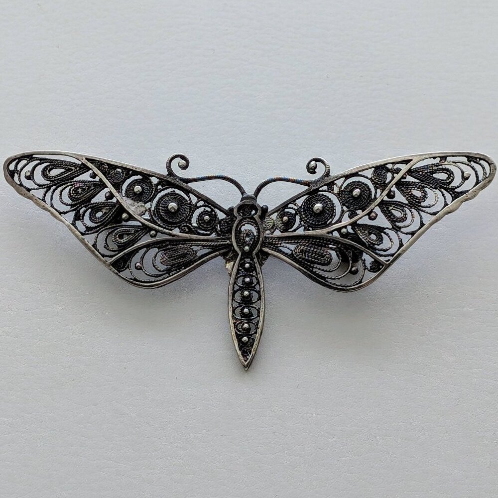 Antique Vintage Willi Nonnenmann W-N Silver 835 Butterfly Filigree Pin Brooch